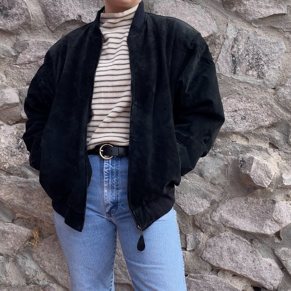 Repertoire | Vintage 80s Genuine Leather Black Suede Zip-Up Bomber Jacket